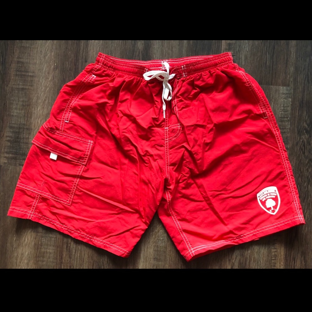 NJ State Park Lifeguard Swim Trunks M red USA red
